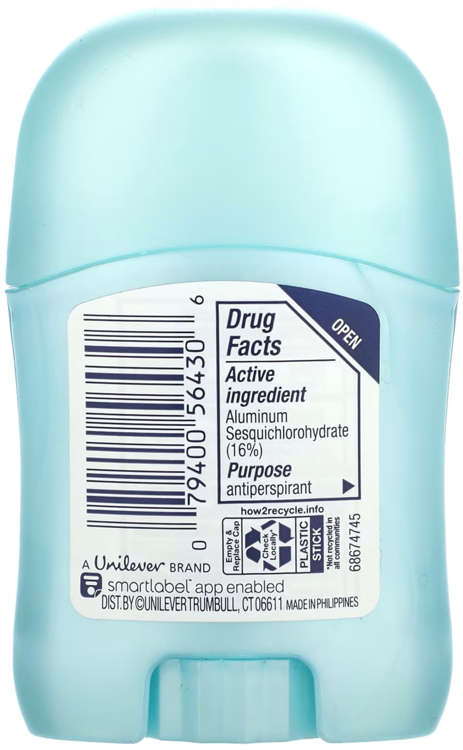 Degree mini stick held in hand showing true travel-size benefit