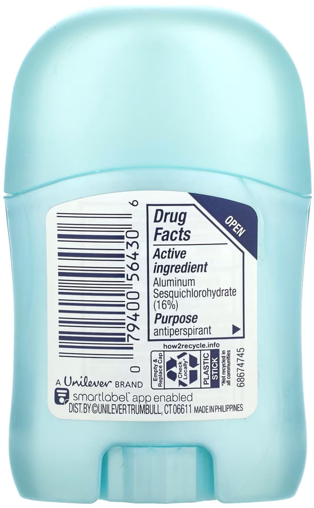 Degree mini stick held in hand showing true travel-size benefit