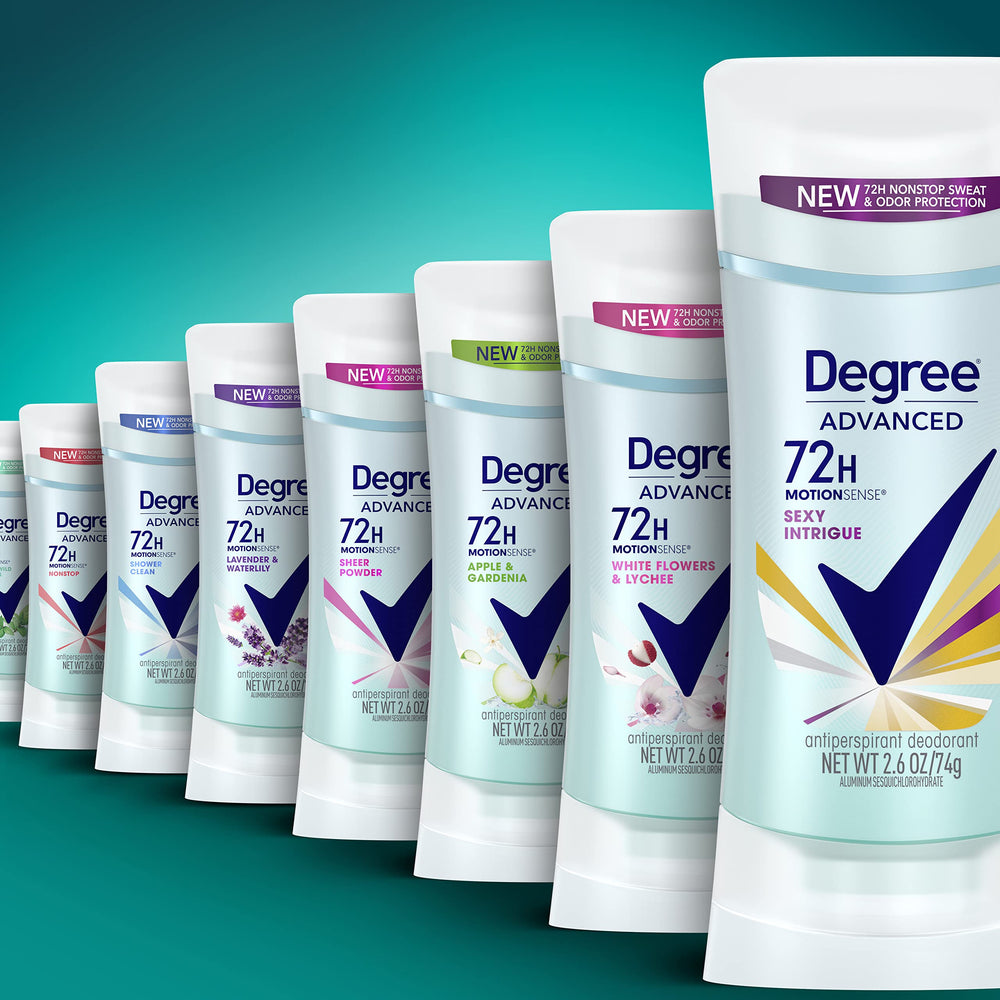 Degree Sexy Intrigue scent notes concept with jasmine and vanilla imagery