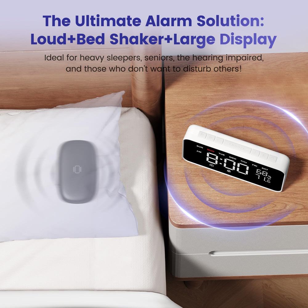 Dekala wireless bed shaker placed on mattress demonstrating quiet effective wake
