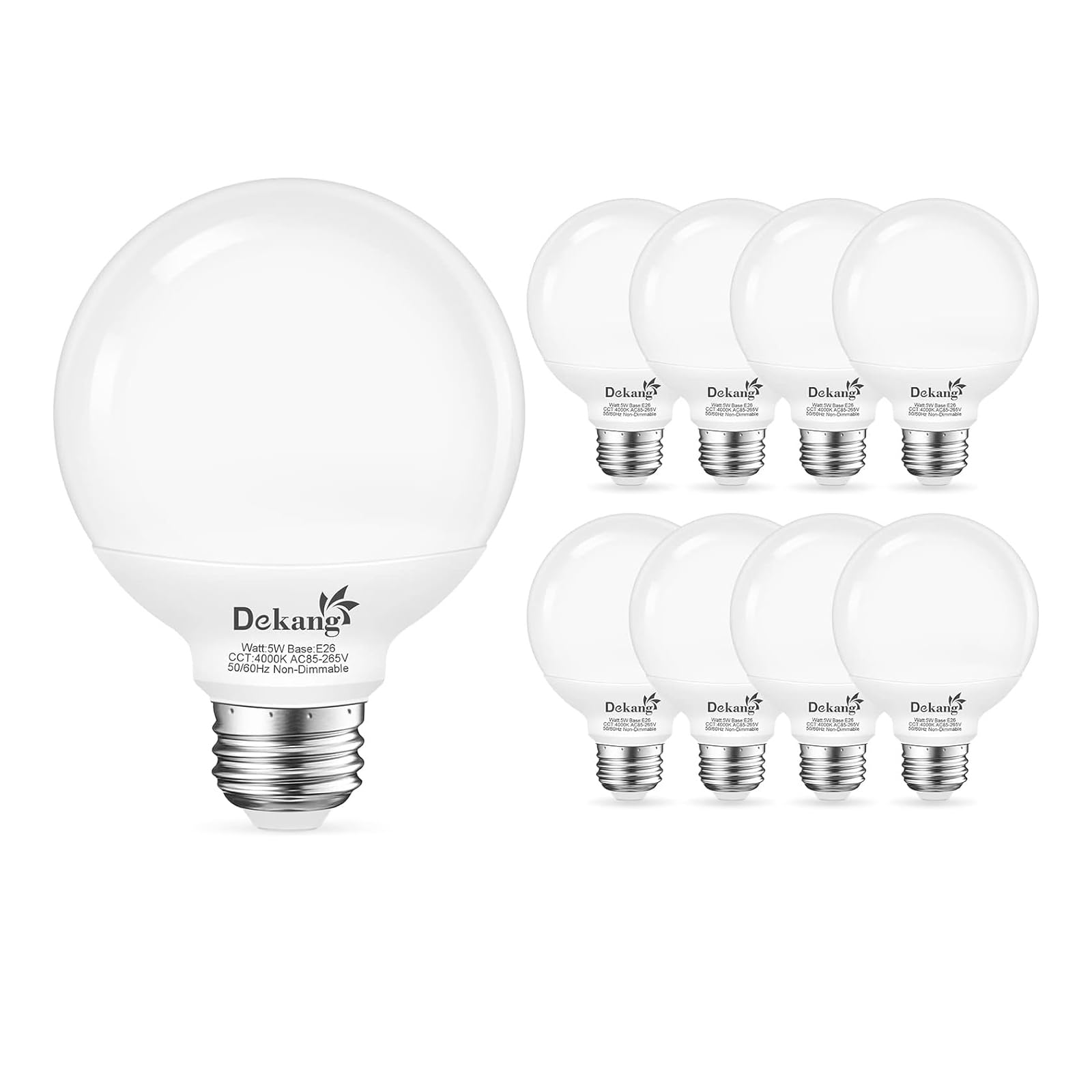 Dekang eight bulbs flatlay illustrating the full 8-pack set
