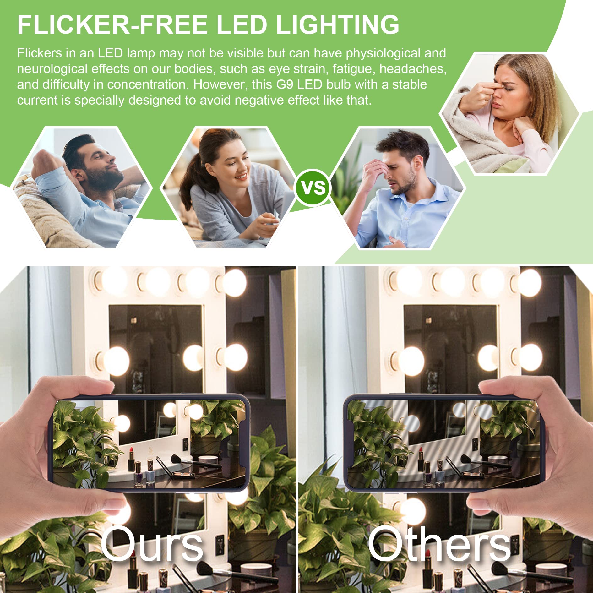 Dekang bulbs lit around a makeup mirror for accurate application