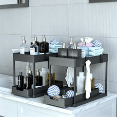 DEKAVA sliding bottom drawer pulled out to access tall cleaners easily