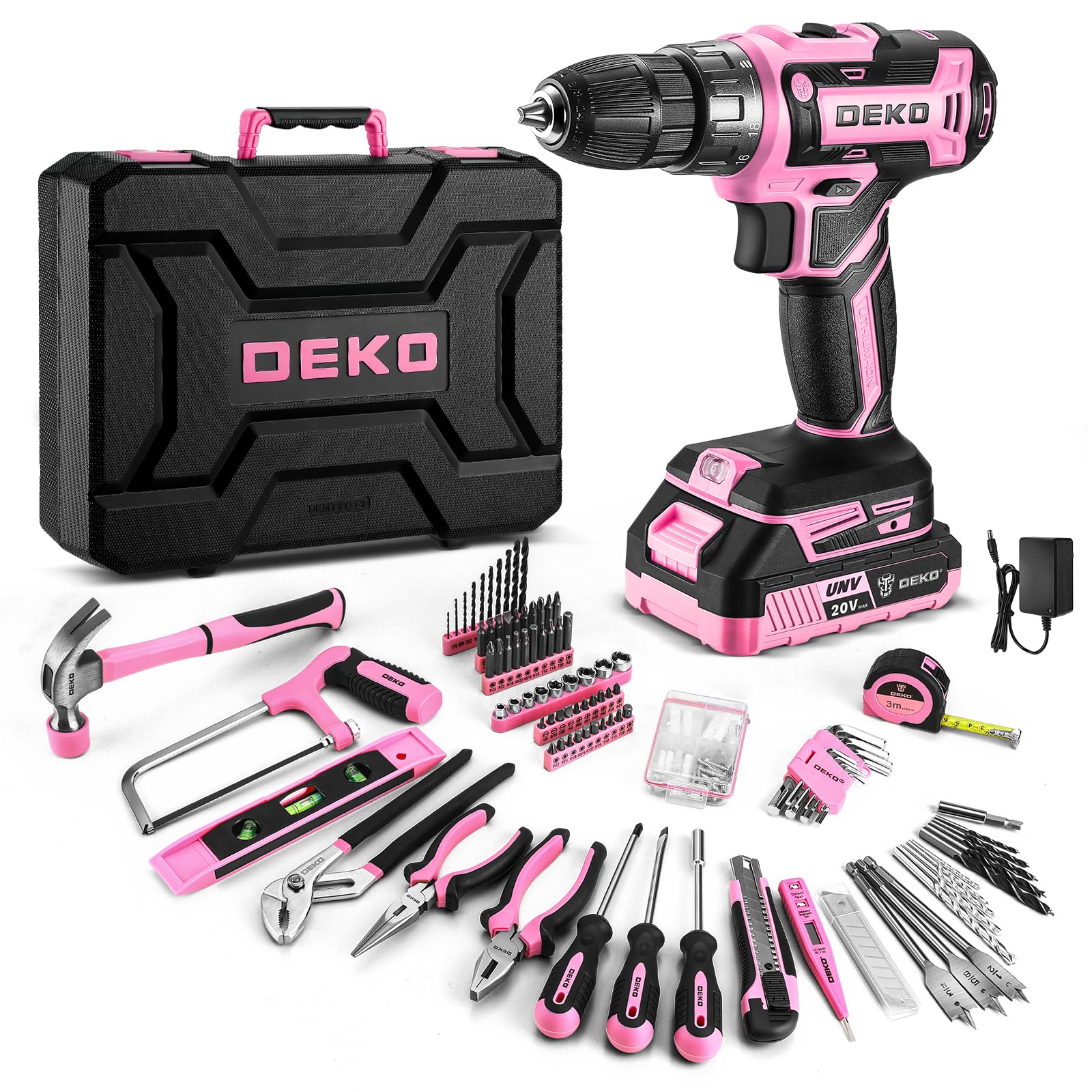 DEKOPRO pink drill front view showing compact design and portability