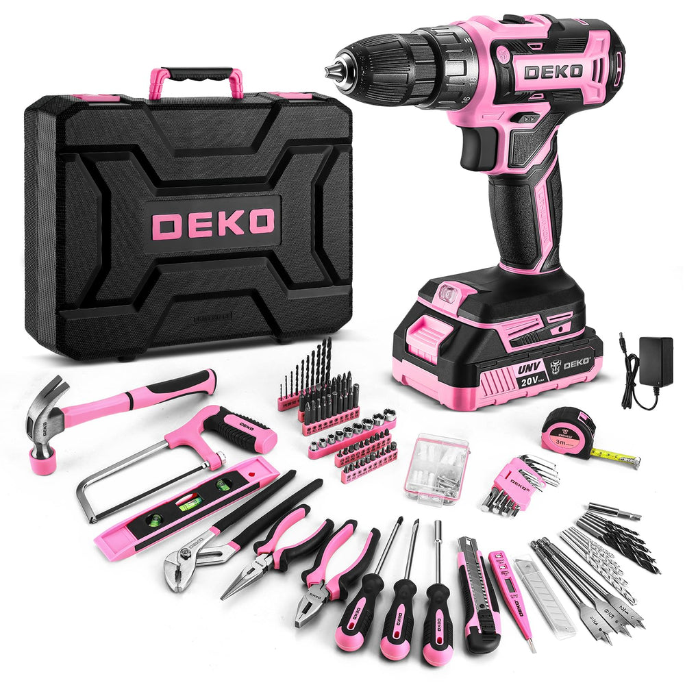 DEKOPRO pink drill front view showing compact design and portability