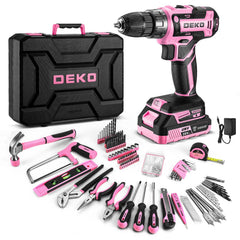DEKOPRO pink drill front view showing compact design and portability