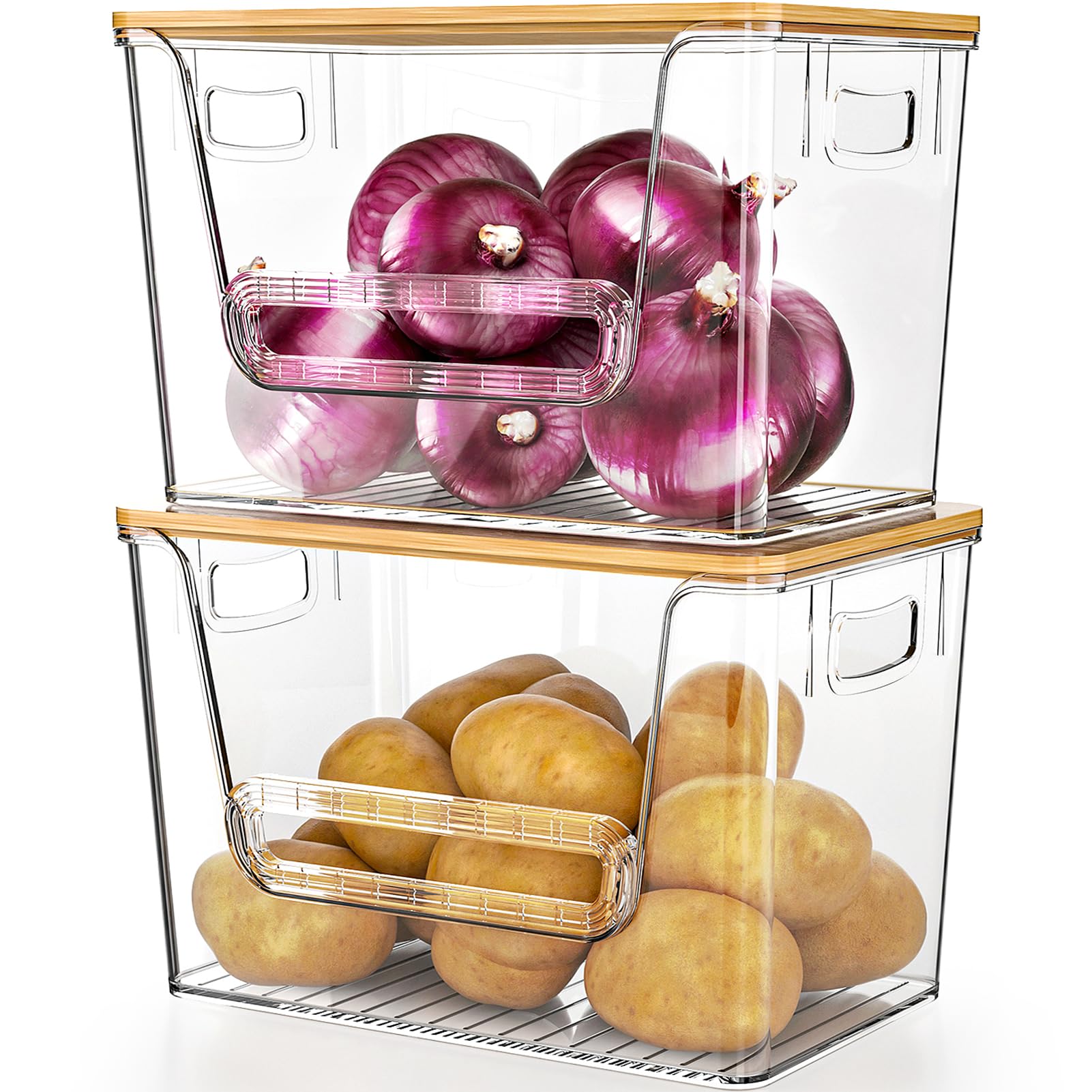 Delamu front view clear pantry organizer shows tidy storage benefit