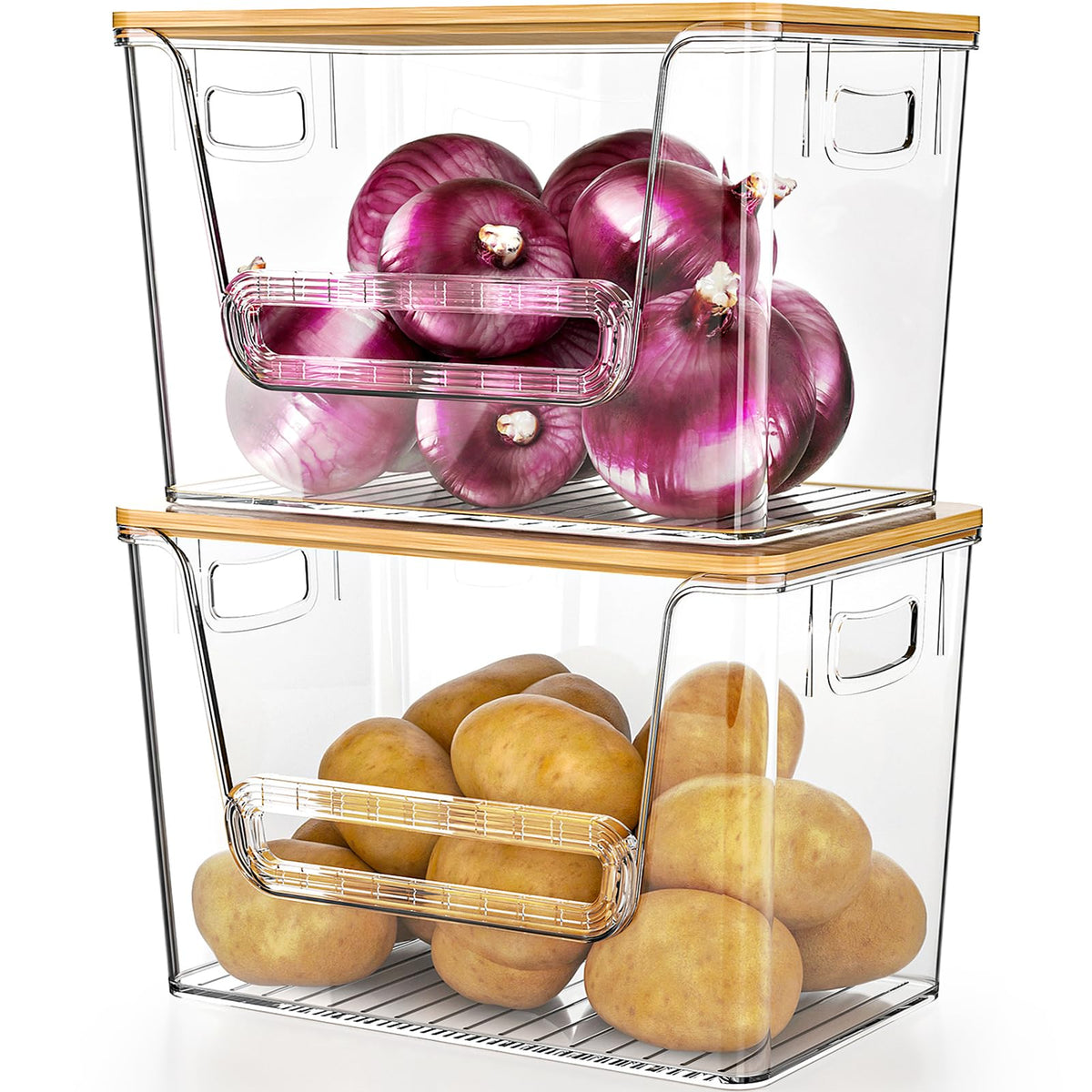 Delamu front view clear pantry organizer shows tidy storage benefit