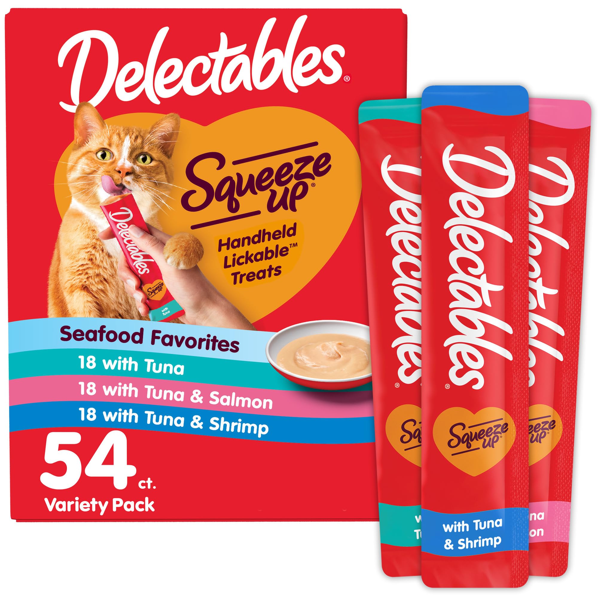 Delectables front packaging seafood variety shows value pack and convenience