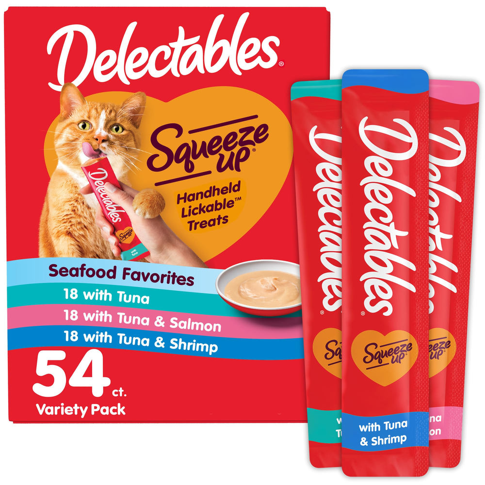 Delectables front packaging seafood variety shows value pack and convenience