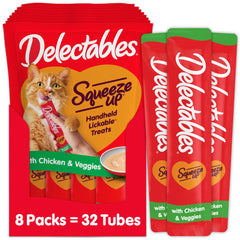Delectables front packaging showing 32 tubes and product benefits