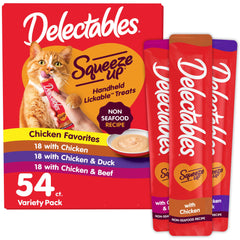 Delectables front packaging showing 54-tube variety pack and convenience
