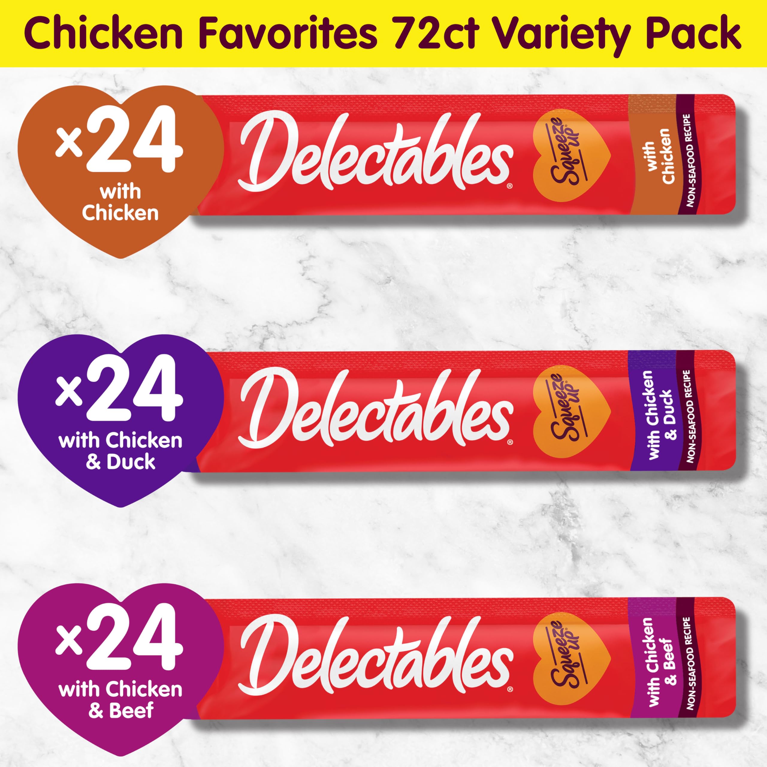 Delectables tubes arranged for scale comparison illustrating 72-count value