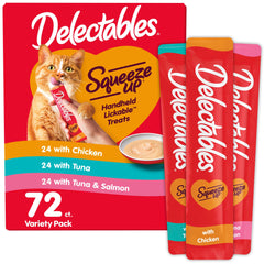 Delectables front box view showing 72 tubes and variety pack benefit