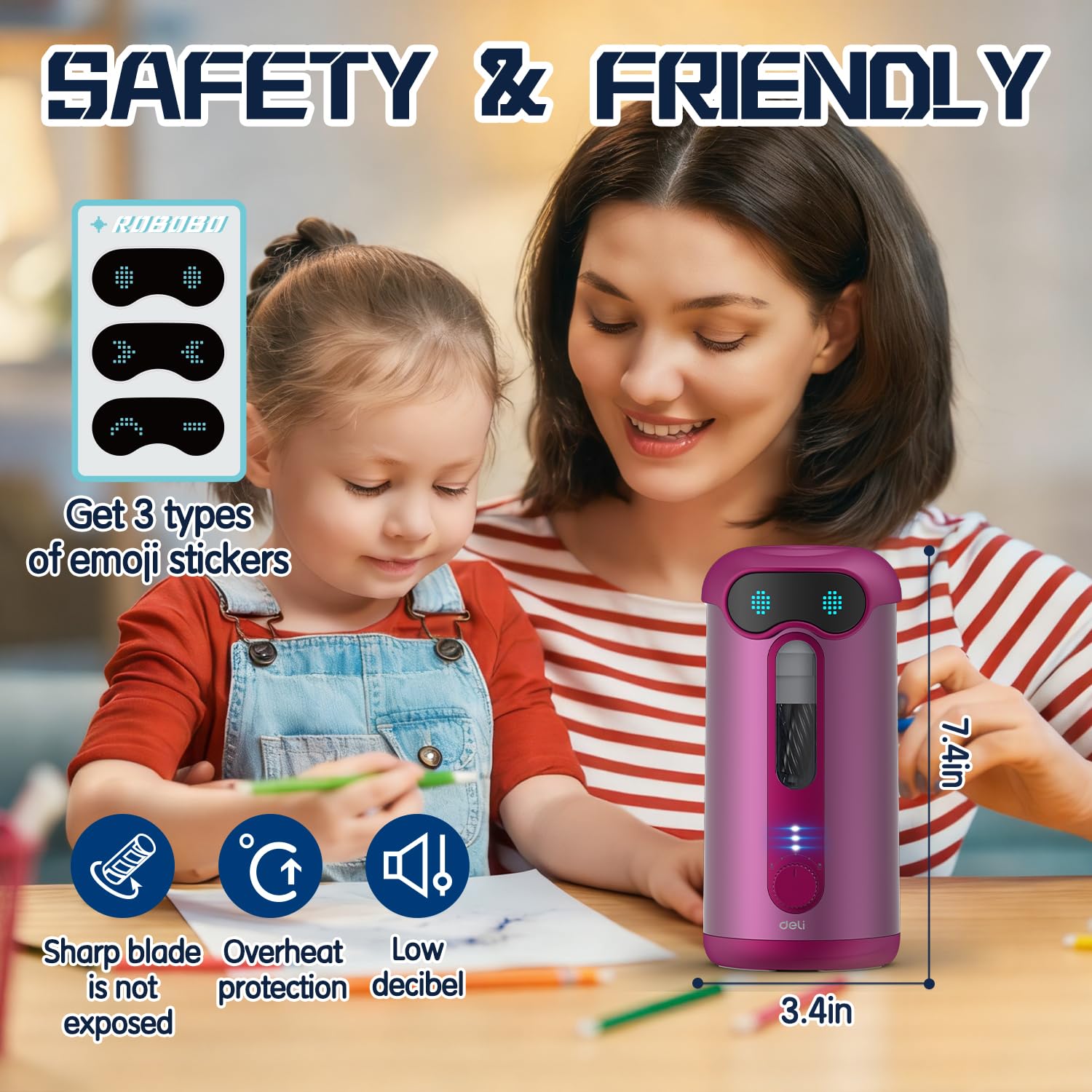 deli sharpener with included stickers displayed for personalization and playful desk styling