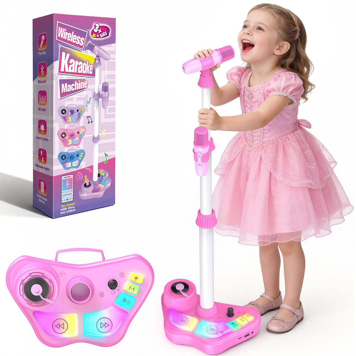 Delighkidz front view of karaoke machine showing speaker and controls for easy use