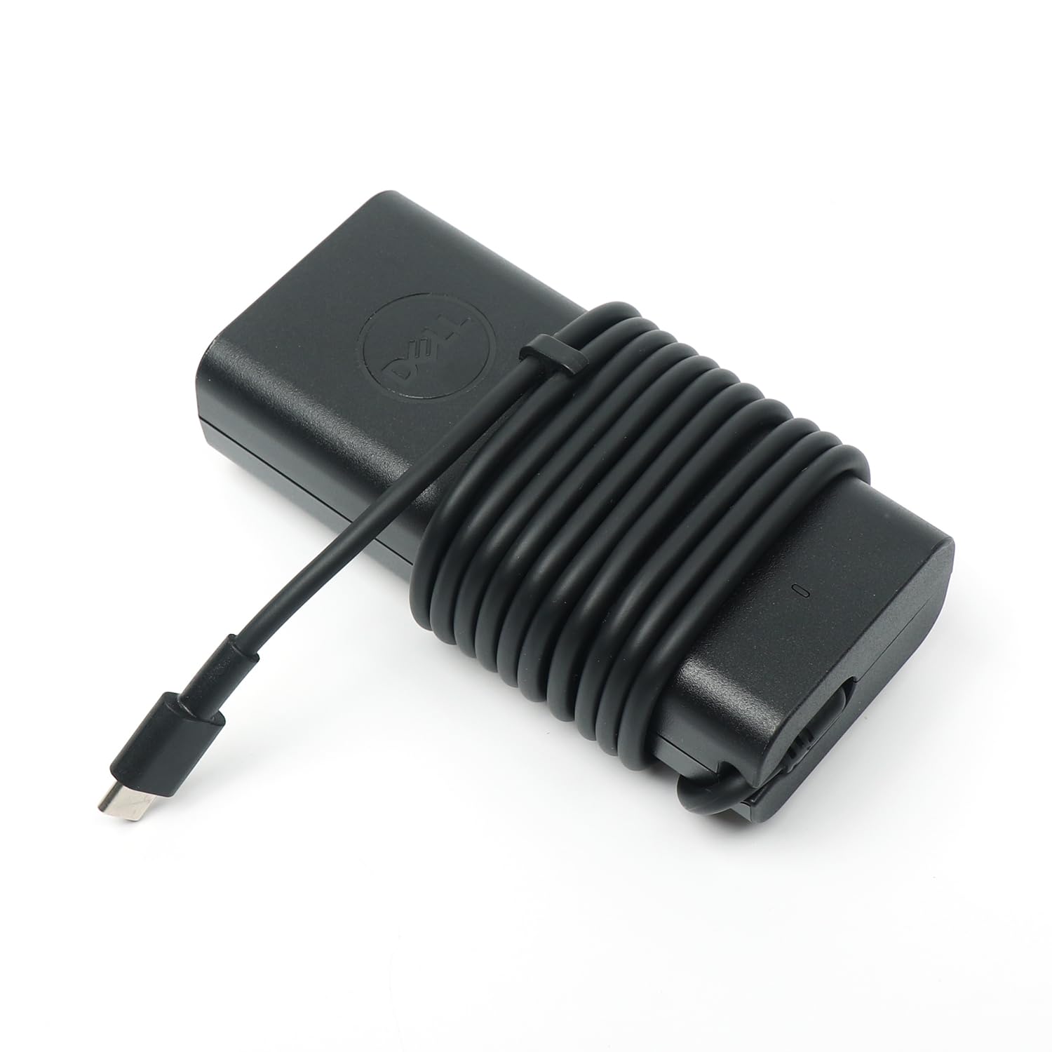 Dell adapter with 3ft power cord and USB-C connector for easy setup