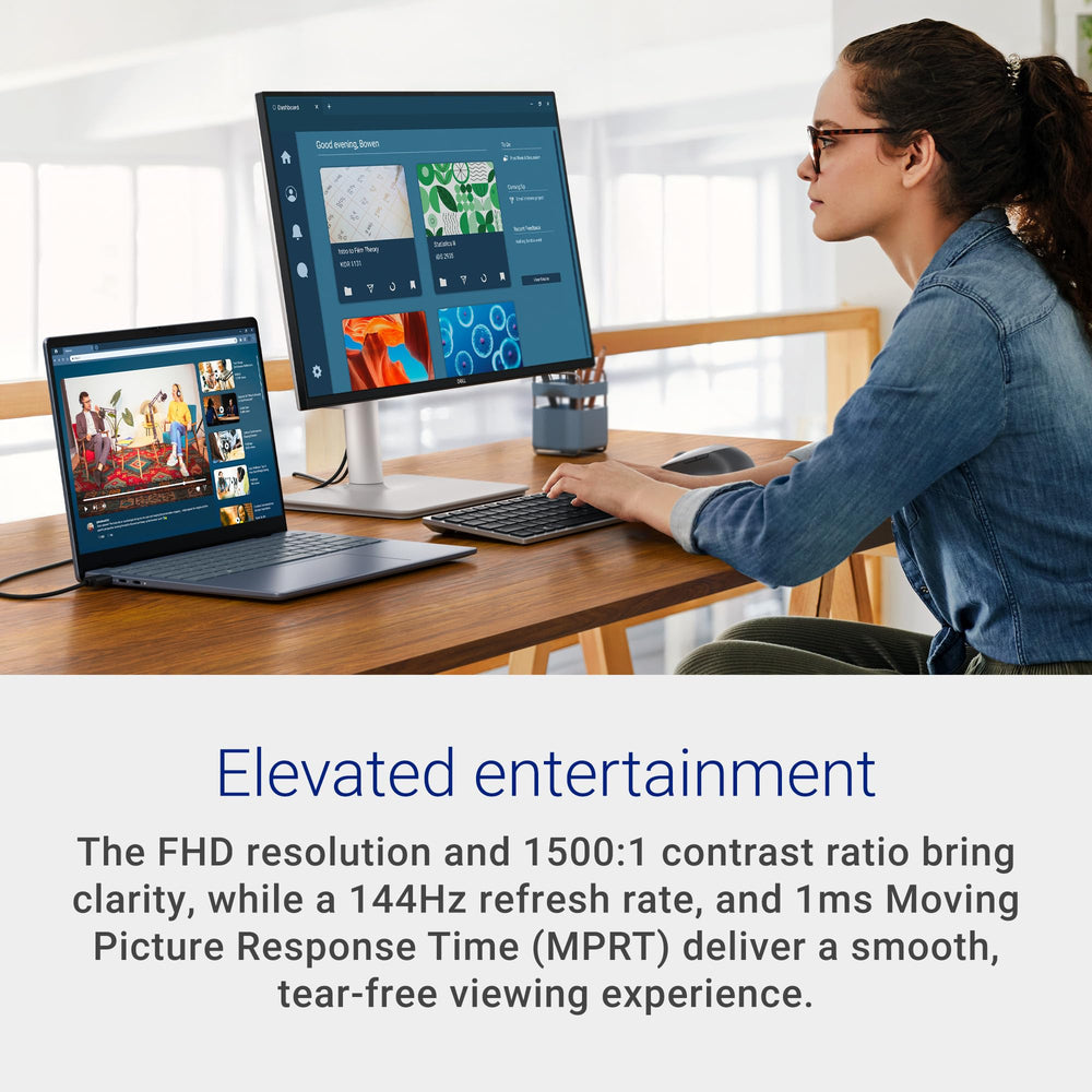 Dell monitor side profile demonstrating adjustable stand and space-saving benefit
