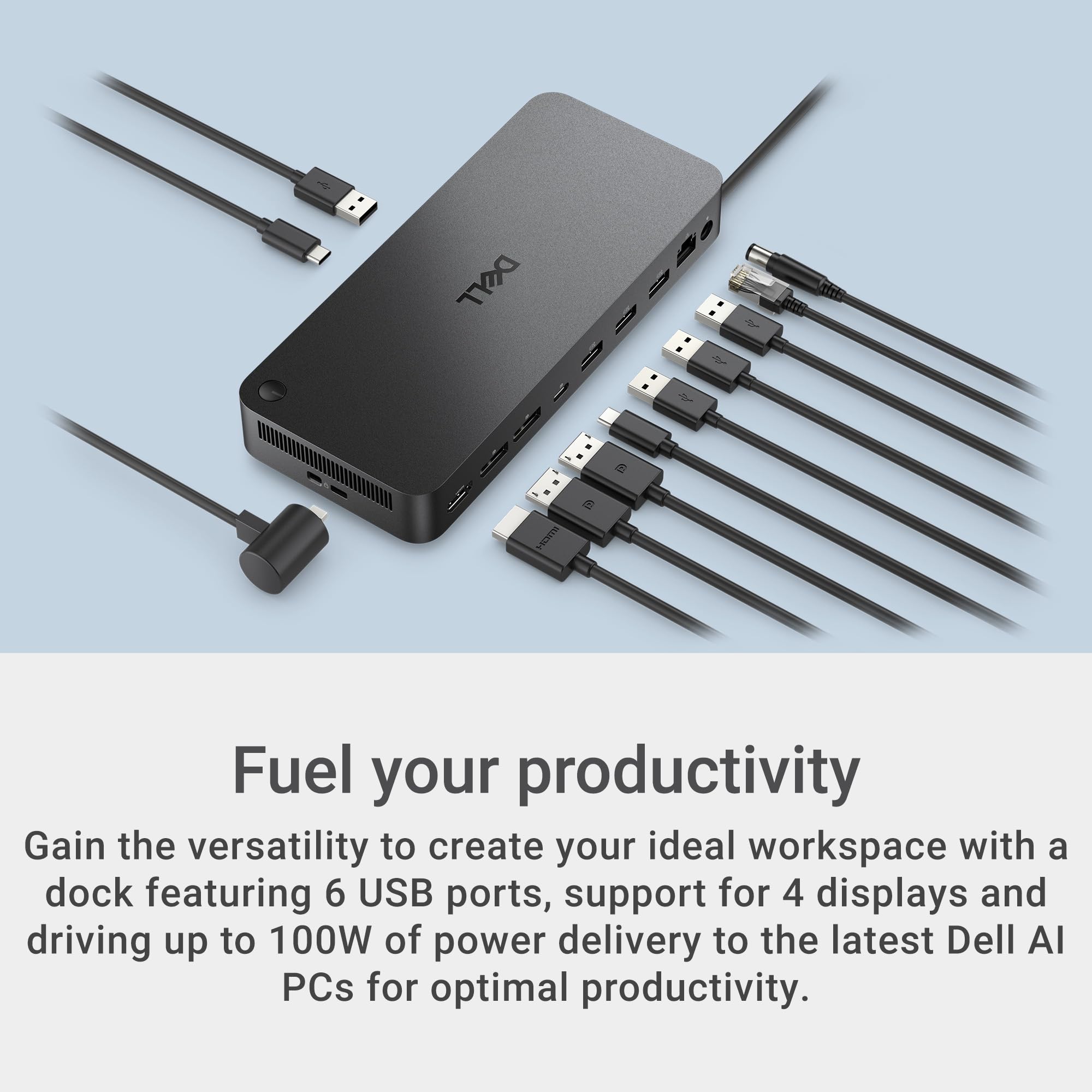 Dell WD25 back ports closeup highlighting HDMI and DisplayPort benefits