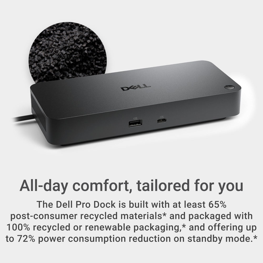 Dell WD25 attached to laptop on desk providing single-cable charging and connectivity