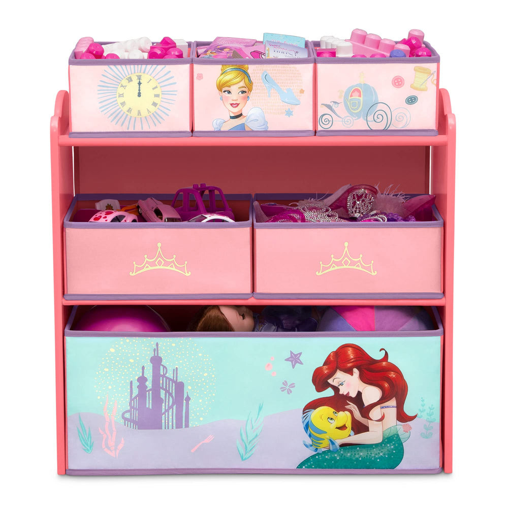 Delta Children in bedroom setting illustrating practical storage near bed and play area