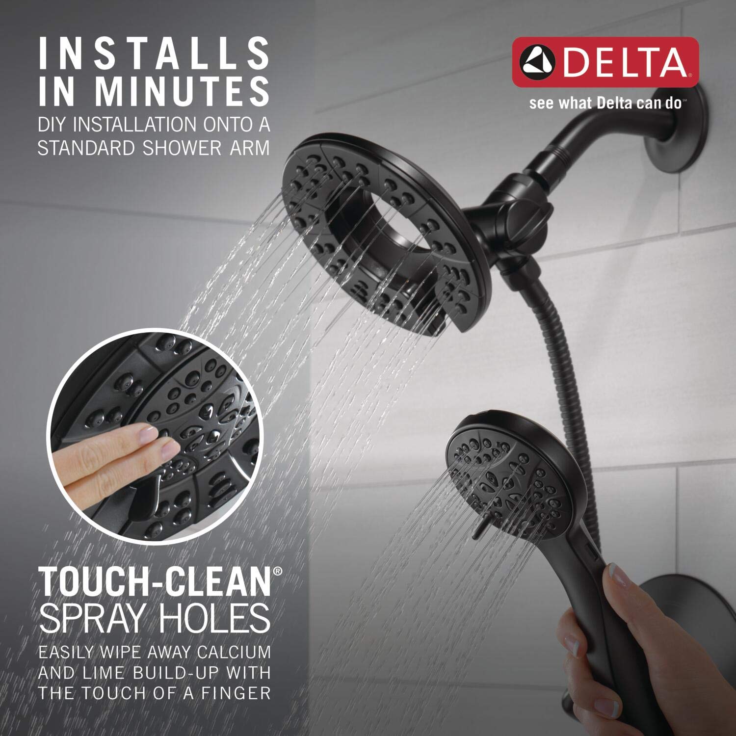 DELTA matte black finish texture detail, corrosion resistant durable benefit