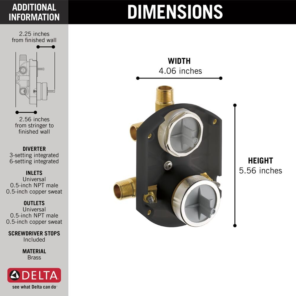DELTA rough-in installed behind wall demonstrating space-saving, tidy plumbing
