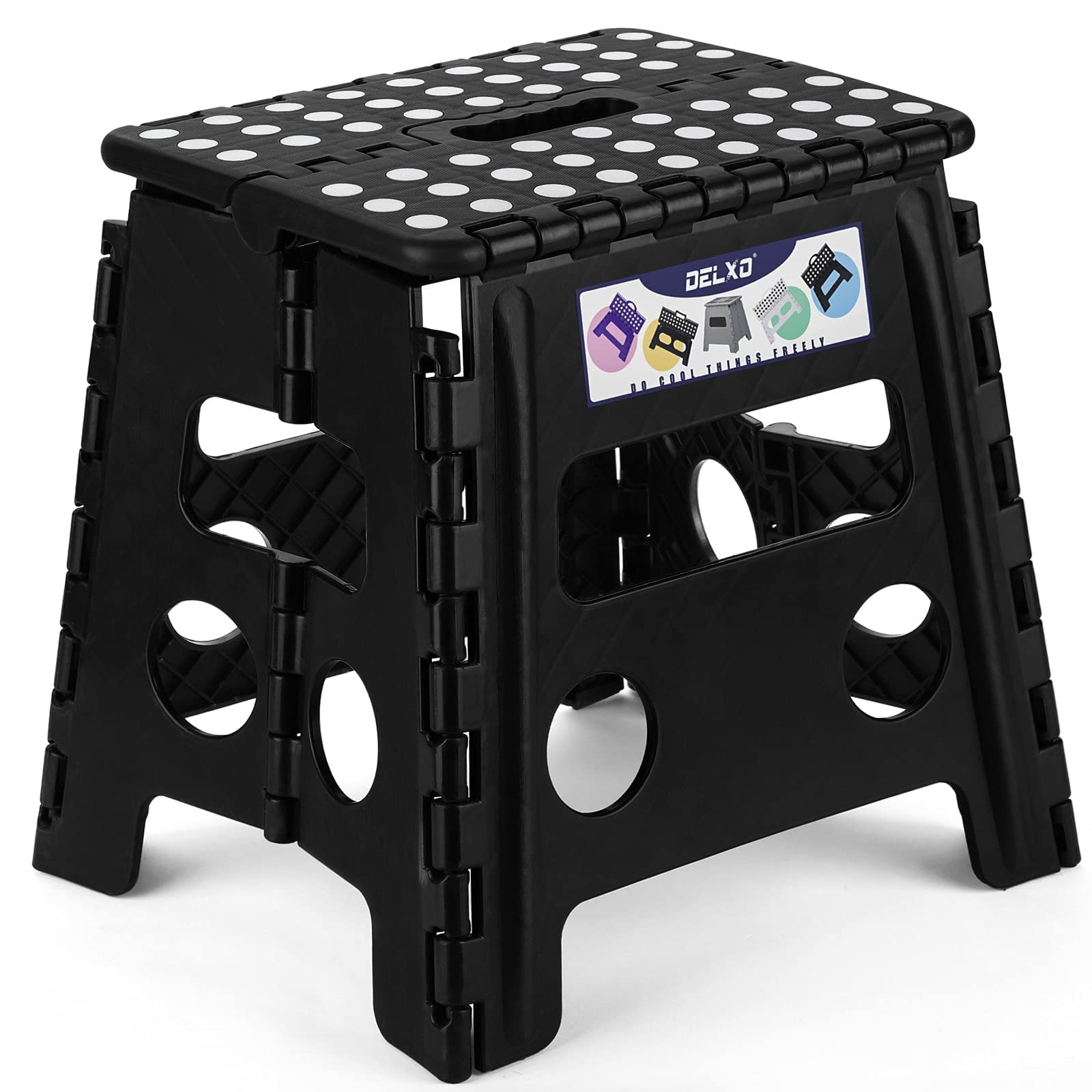Delxo folding step stool front view showing sturdy support and portability
