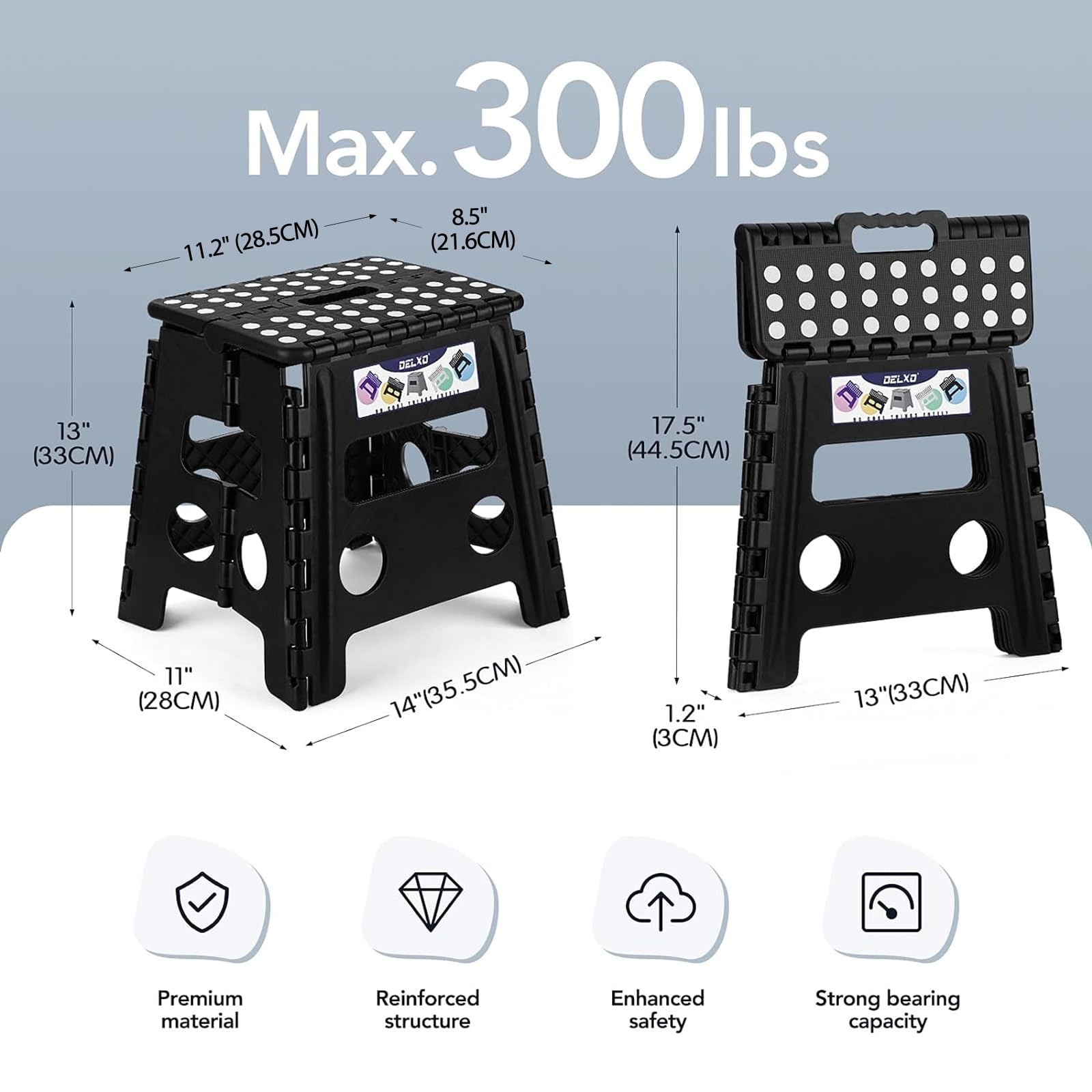 Delxo stool folded slim profile for easy storage and travel convenience