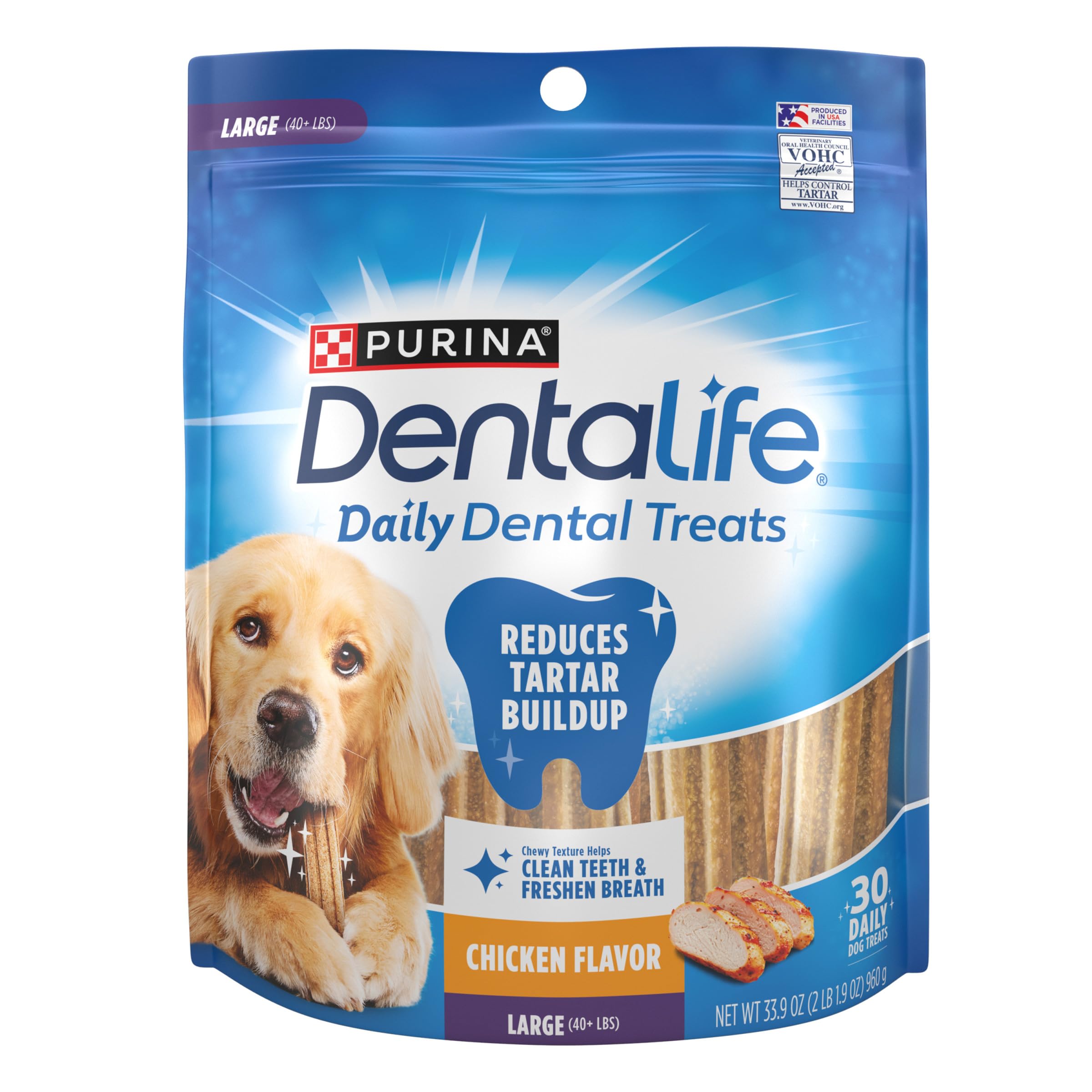 Dentalife front packaging showing large dog treats and VOHC benefit