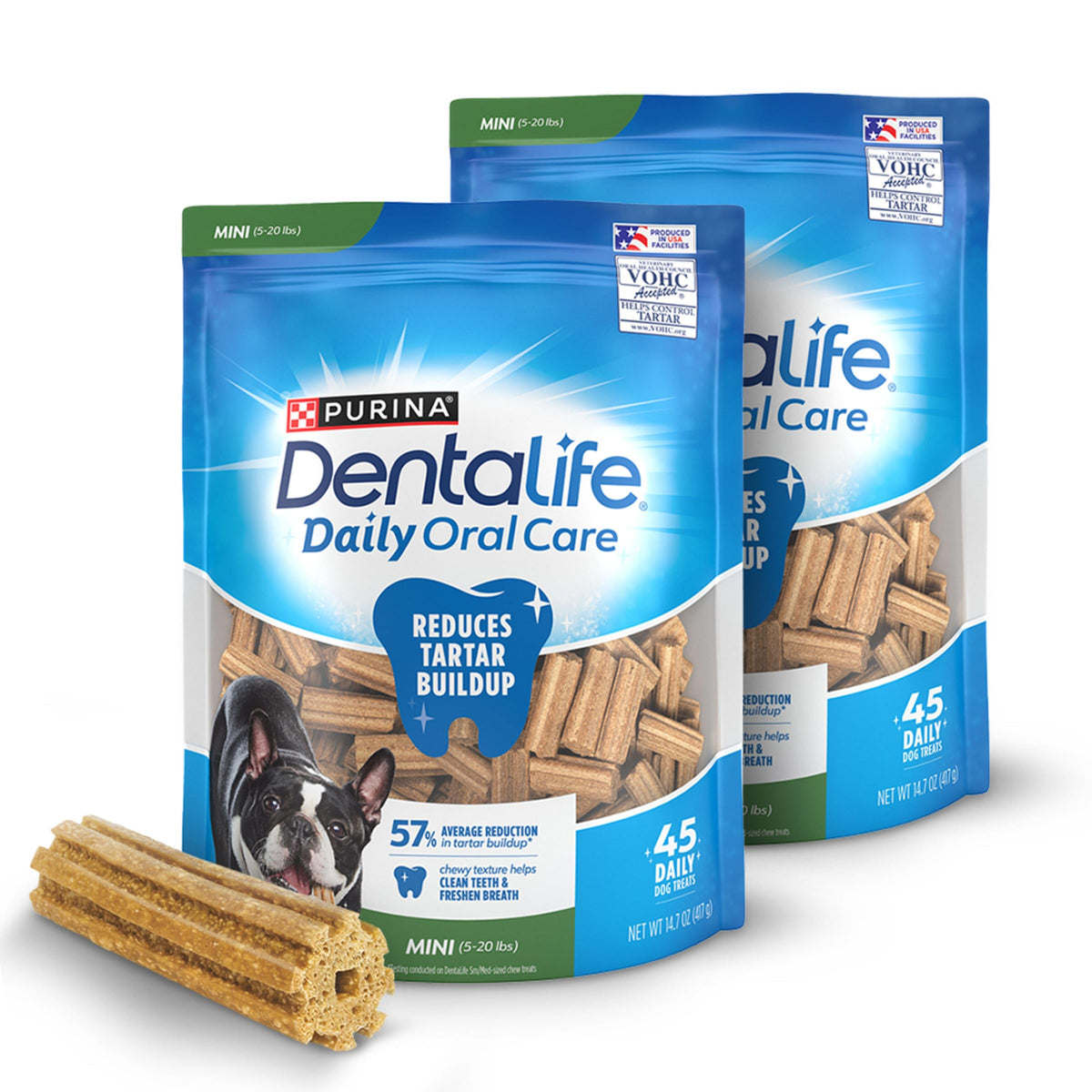 Dentalife pouch front view showing resealable pack and chicken flavor benefit