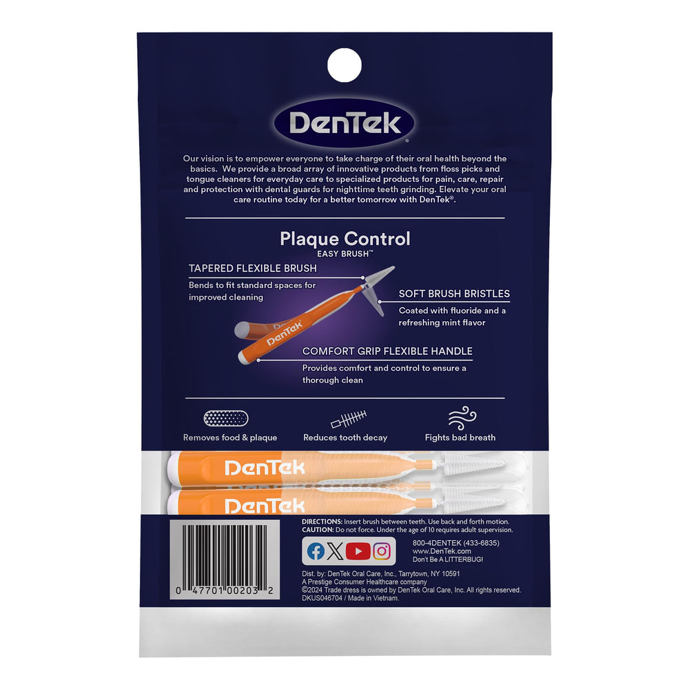 DenTek brush on bathroom counter suggesting daily routine benefit