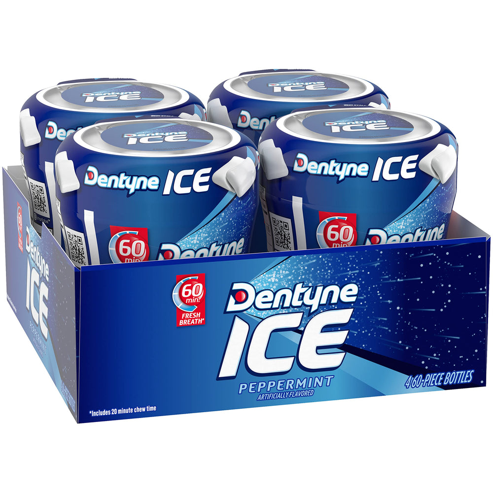 Dentyne bottle in car cupholder showing travel-ready fresh breath
