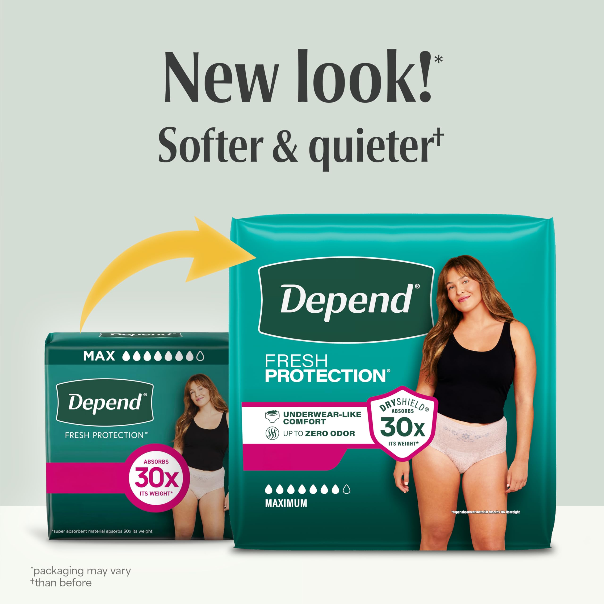 Depend fresh protection Dryshield core graphic highlighting absorbency