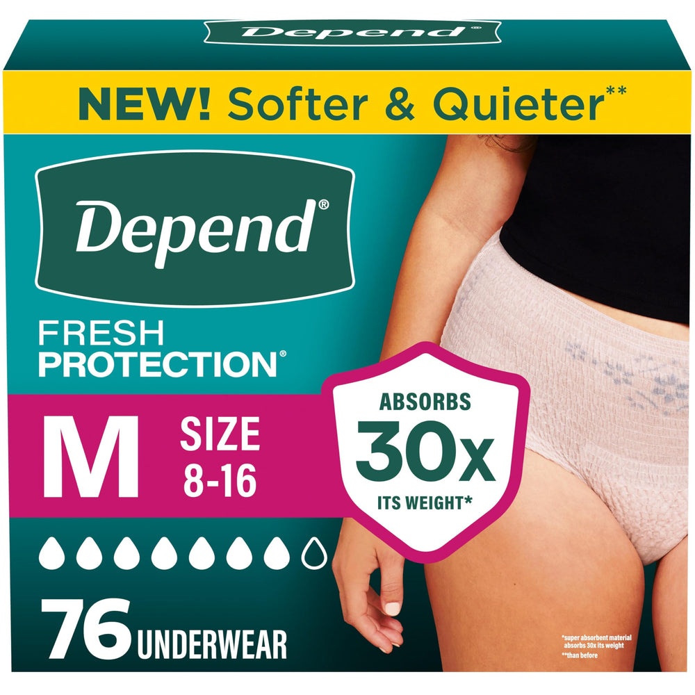 Depend fresh protection front packaging showing product and count