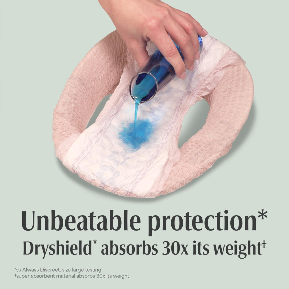 Depend fresh protection thin side profile showing low bulk benefit