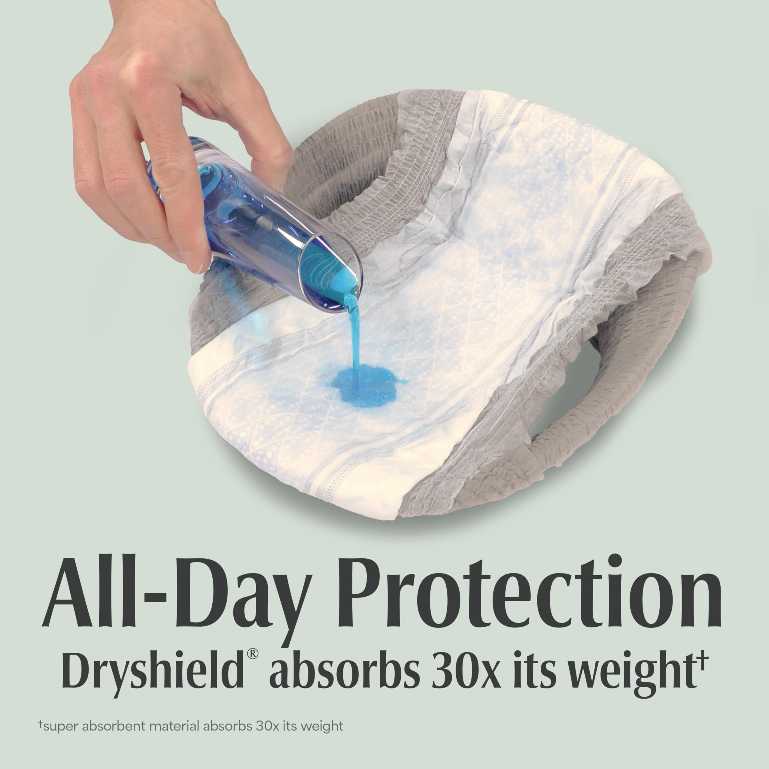 Depend in hand for scale showing pack size and portability benefit