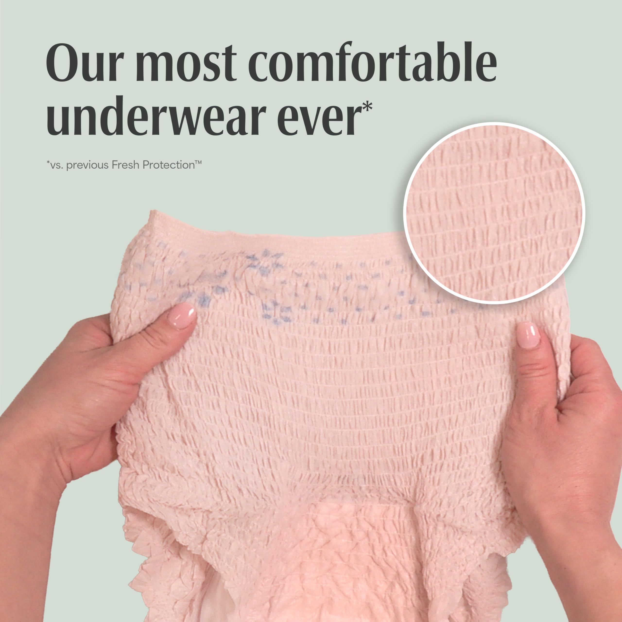 Depend size chart graphic indicating XL (45–54" waist) to help pick the right fit