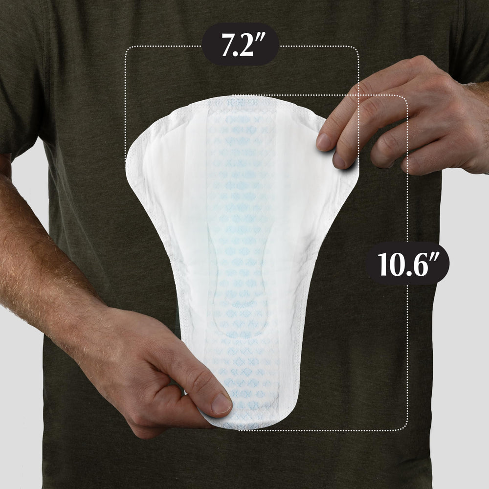Depend adhesive strip detail demonstrating secure placement benefit