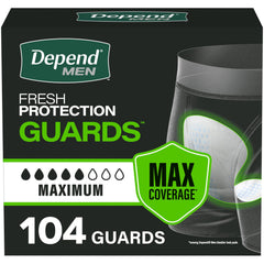 Depend front packaging showing count and maximum absorbency benefit