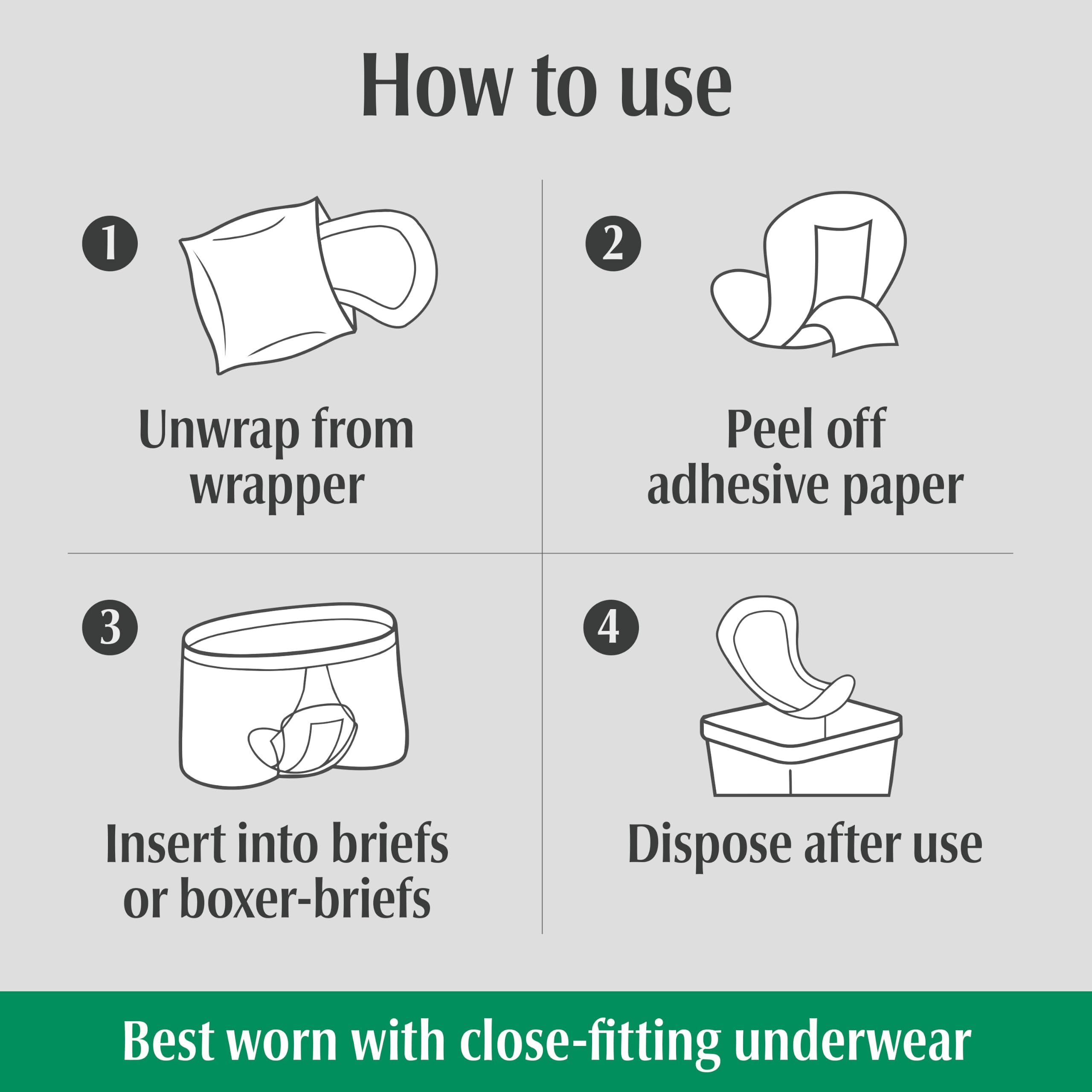 Depend pad worn in underwear showing low-profile, invisible protection