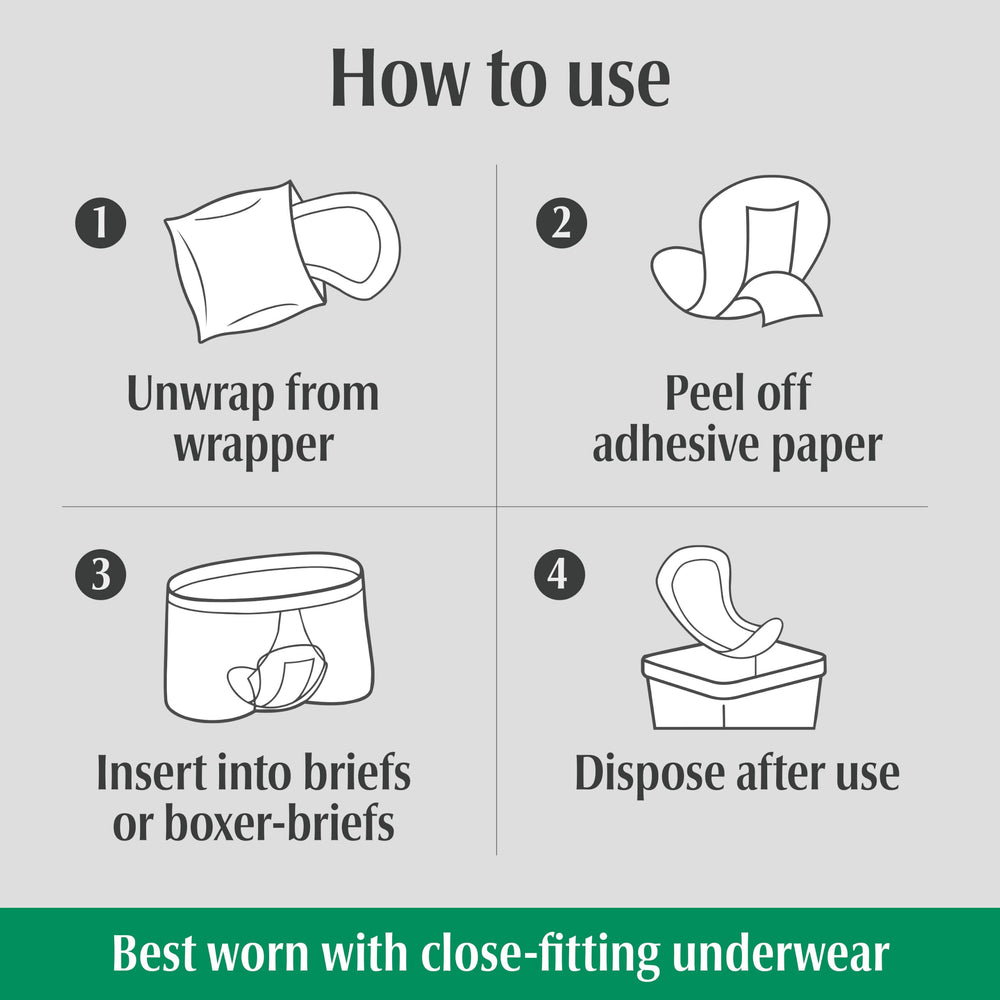 Depend pad worn in underwear showing low-profile, invisible protection