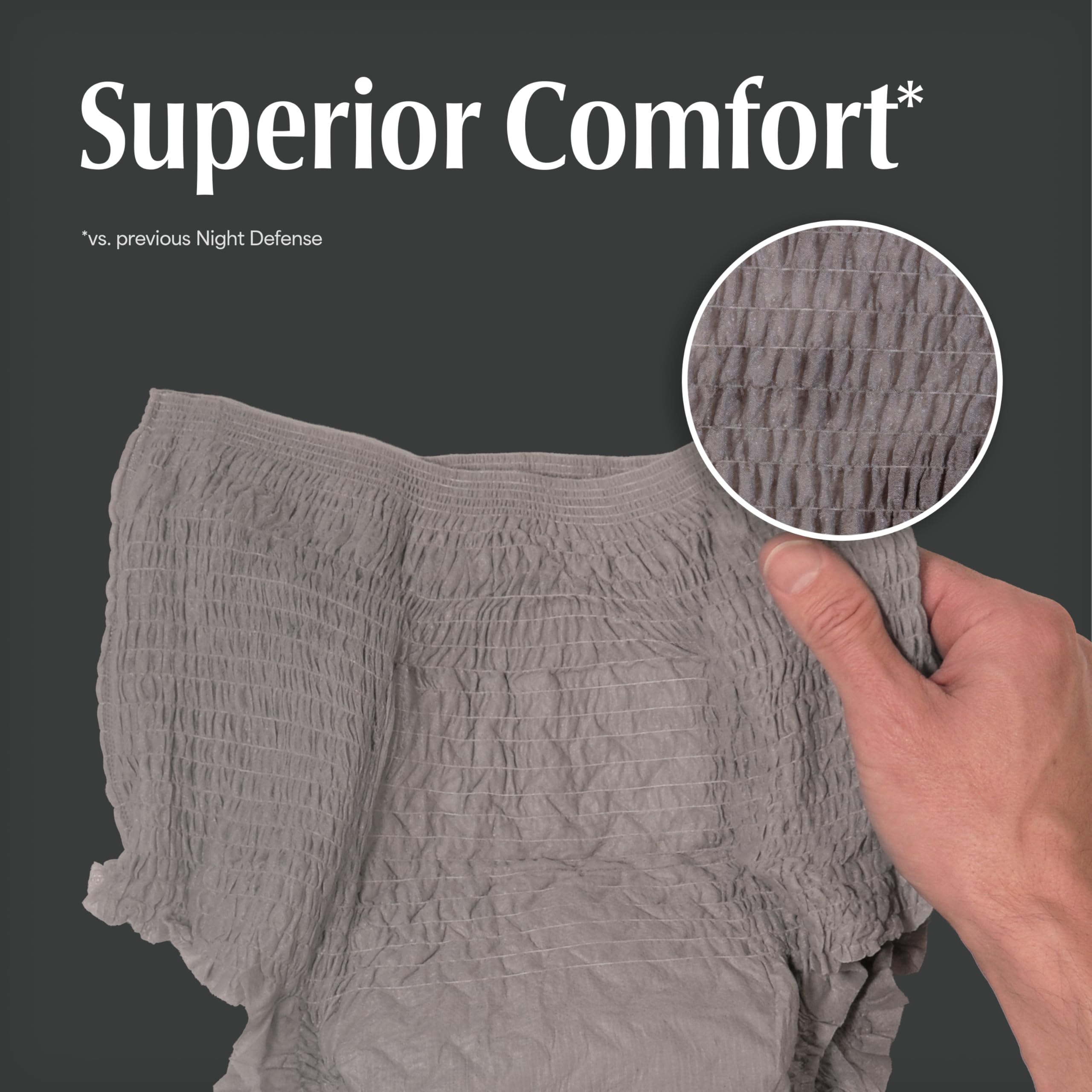 Depend worn by sleeping man showing nighttime protection benefit