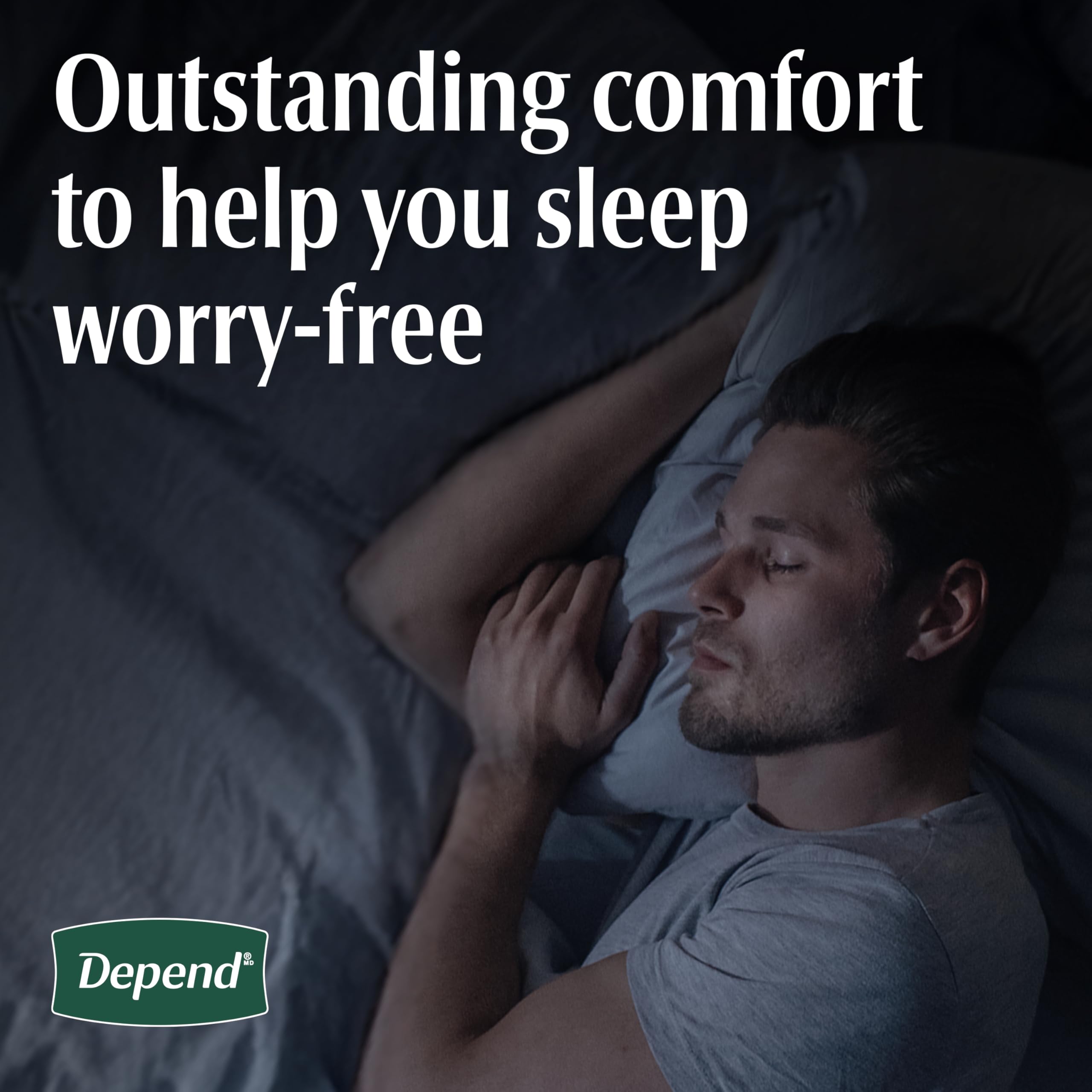 Depend bedside lifestyle setting showing ready-at-night convenience benefit