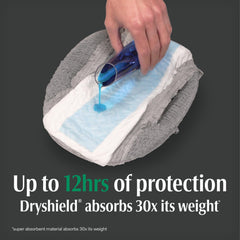 Depend elastic waistband detail showing secure fit and comfort benefit