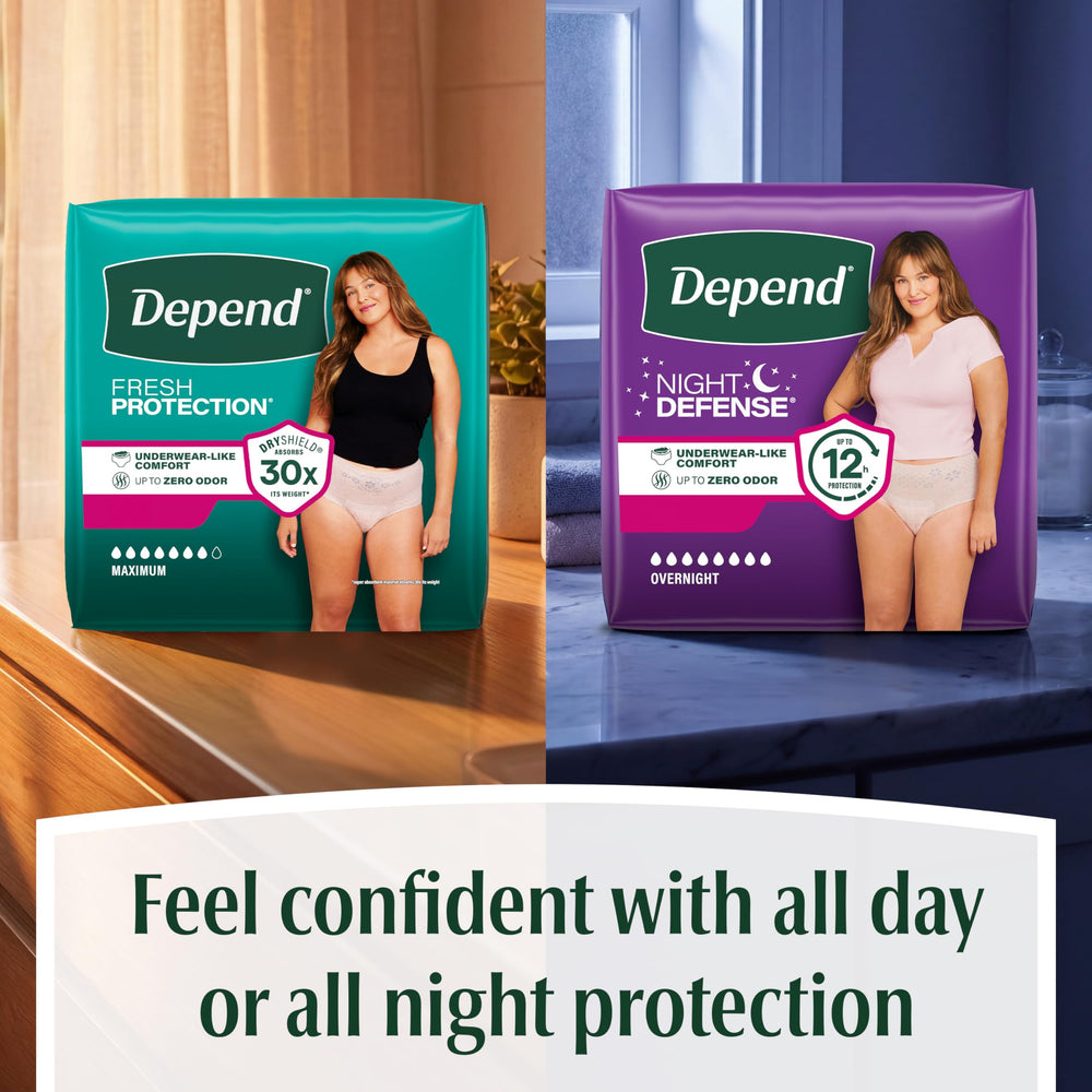 Depend opened pack showing individual underwear and ready-to-use design