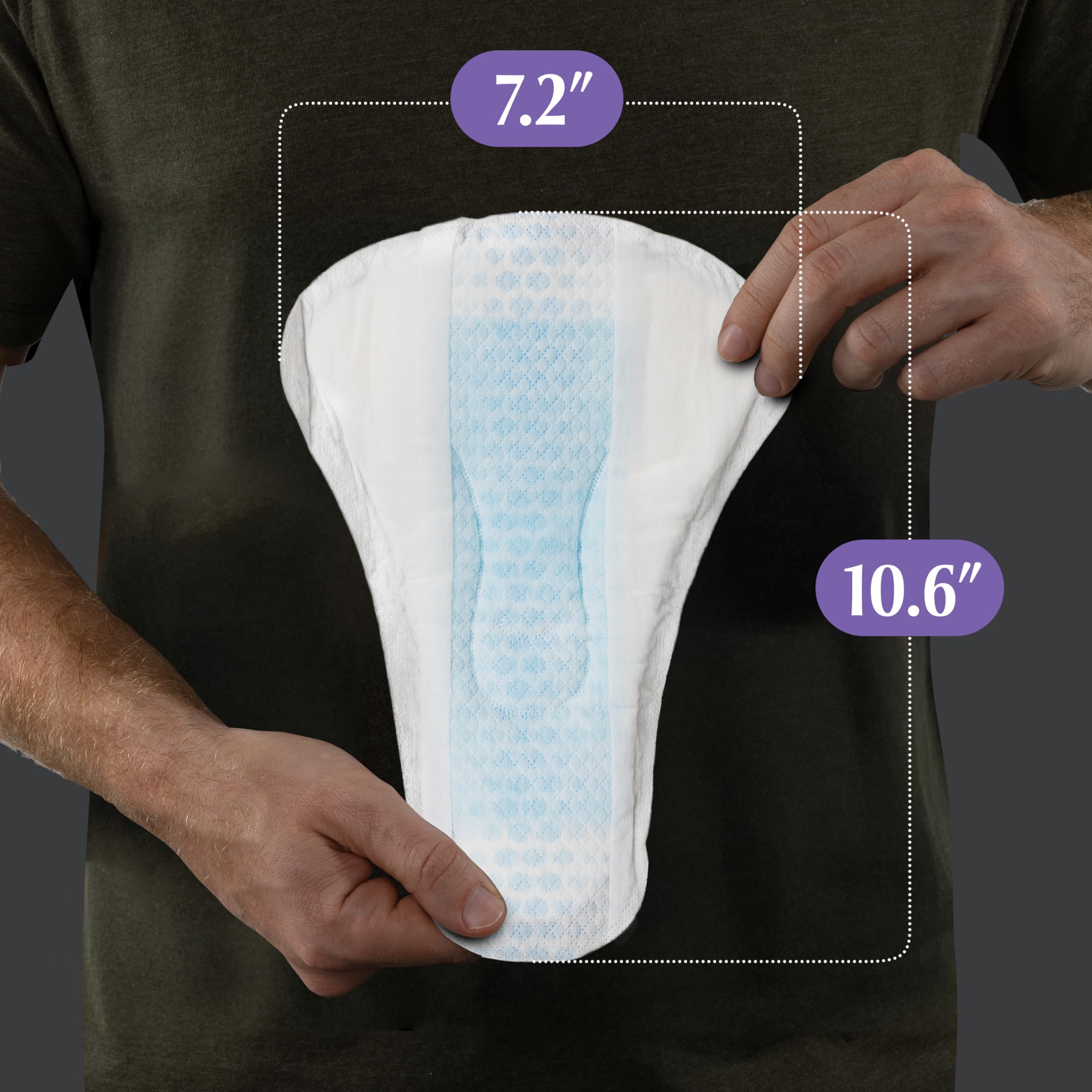 Depend pad fitted in underwear profile illustrating secure, discreet fit