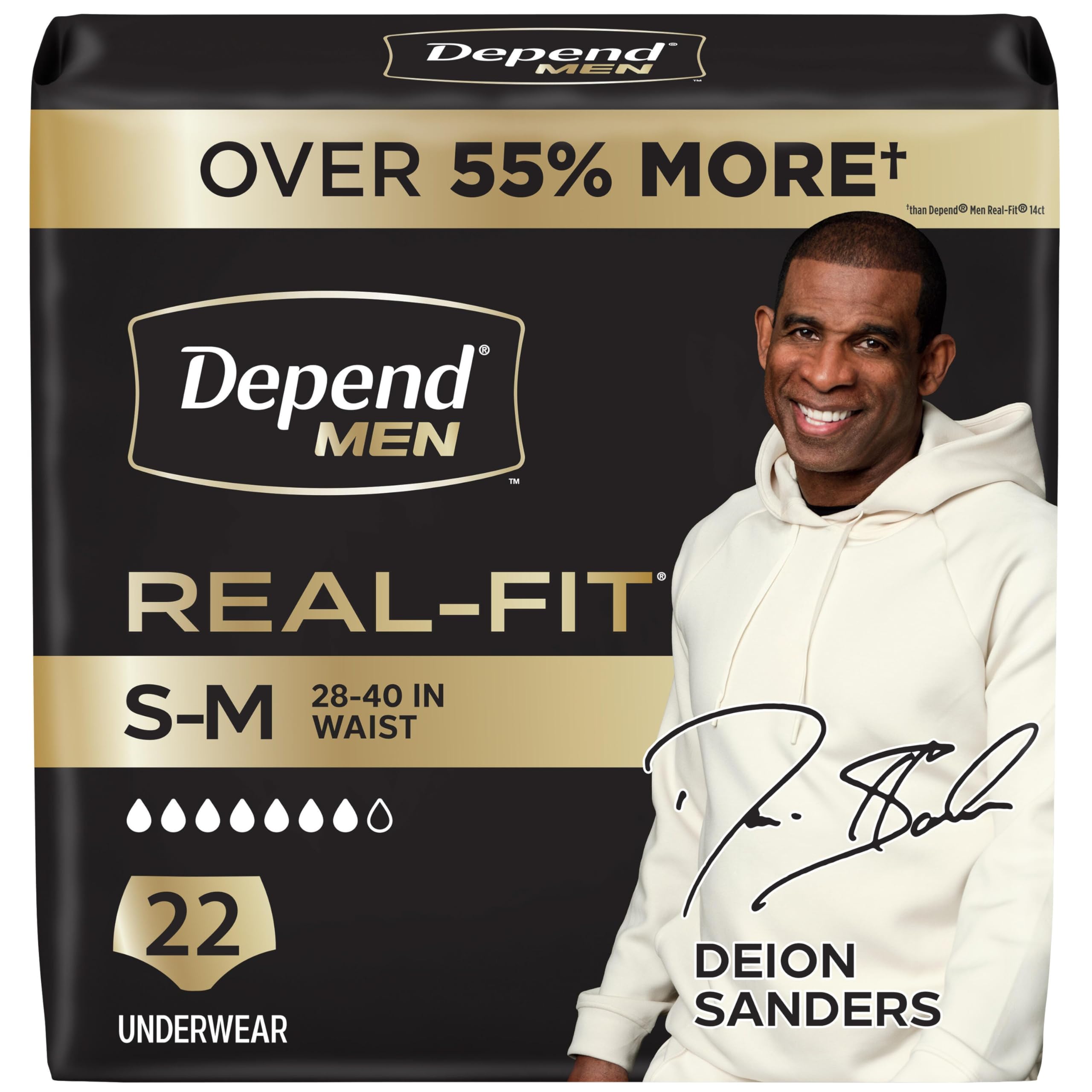 Depend front packaging showing product and count with clear branding and protection