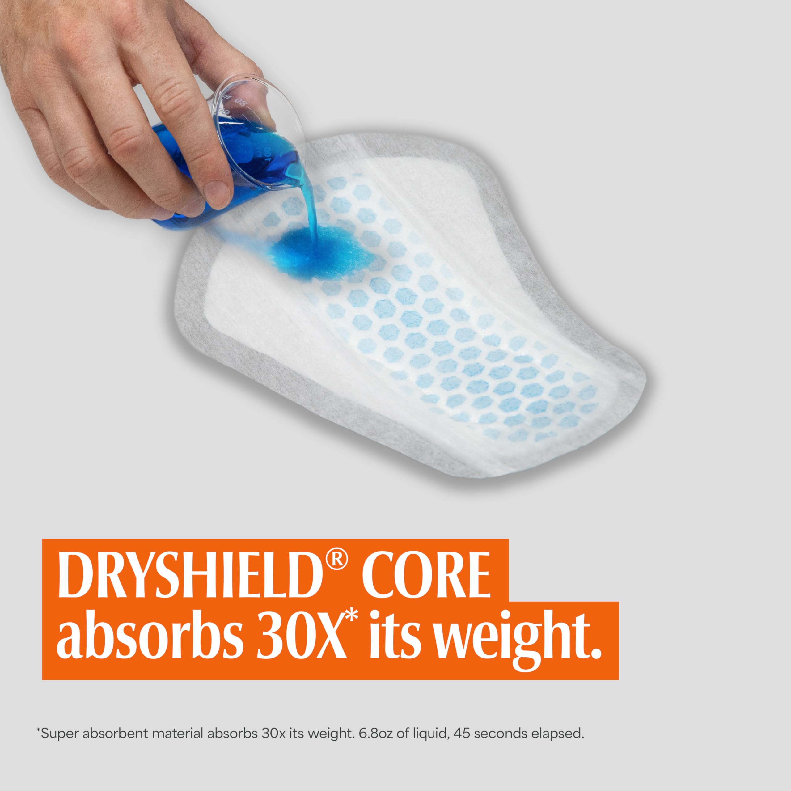 Depend adhesive backing detail demonstrating secure hold benefit