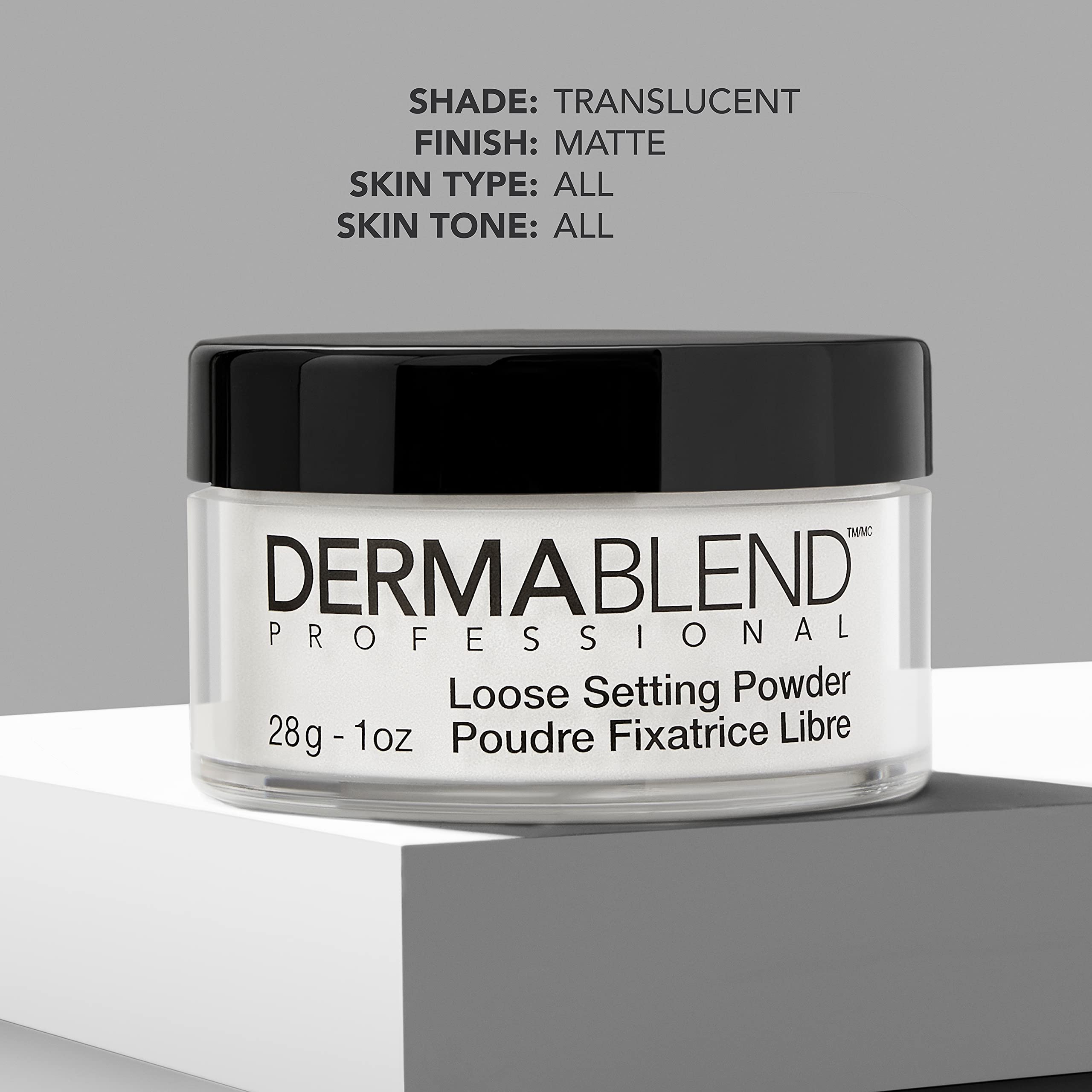 Dermablend powder swatch on skin demonstrating invisible, non-white finish